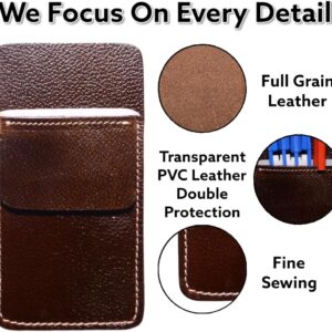 Full Grain Leather Pen Pocket Protector for Men, Heavy Duty Shirts, Lab Coats, Holds 6 Pens, Cards and Pointers