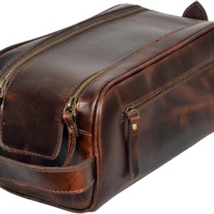 Premium Leather Toiletry bag With Waterproof Lining,Grooming Travel Mens Toiletry Bag,Mens Leather Shaving Bag, Handcrafted Vintage shaving- Kit (Combo of 4 Items)
