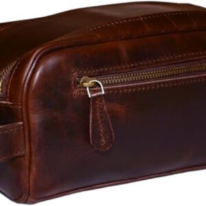 Premium Leather Toiletry bag With Waterproof Lining,Grooming Travel Mens Toiletry Bag,Mens Leather Shaving Bag, Handcrafted Vintage shaving- Kit (Combo of 4 Items) - Tan