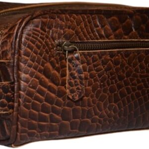 Premium Buffalo Leather Unisex Toiletry Bag Travel (King Size) Shaving kit Accessories: Shaving Brush Case, Razor Protective Travel Case (Combo of 4 Items) (Crocodile Print)