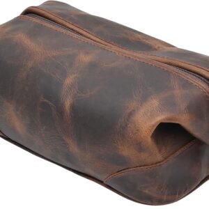 Leather Toiletry Bag for Men & Women with water resistant lining, Grooming kit, Travel Pouch, Unisex wash bag for Toiletries, Gifts for Men and Women